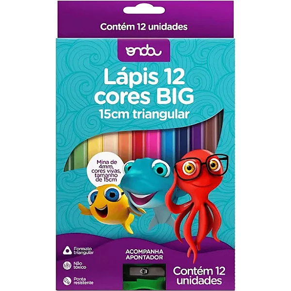 Lápis De Cor Triangular Onda Big com Apontador 12 Cores