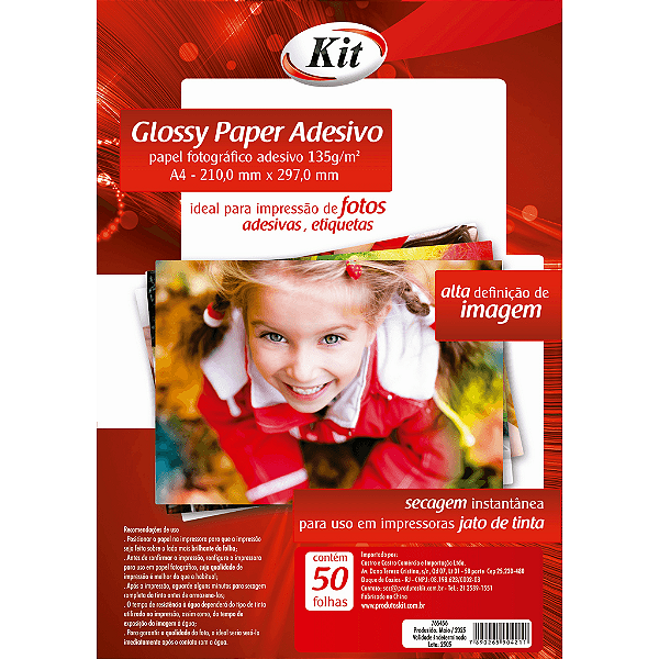 Glossy Paper Adesivo A4 135g 50 Folhas - KIT