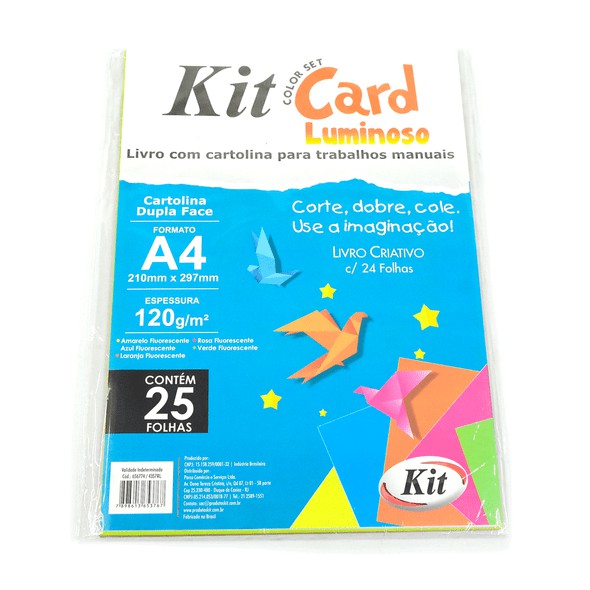 Papel Color Set Kit Card Luminoso A4 Colorido 24 Folhas - KIT
