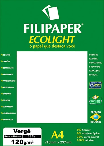 Papel vergê 120 g Filipaper ecolight A4 - 30 folhas