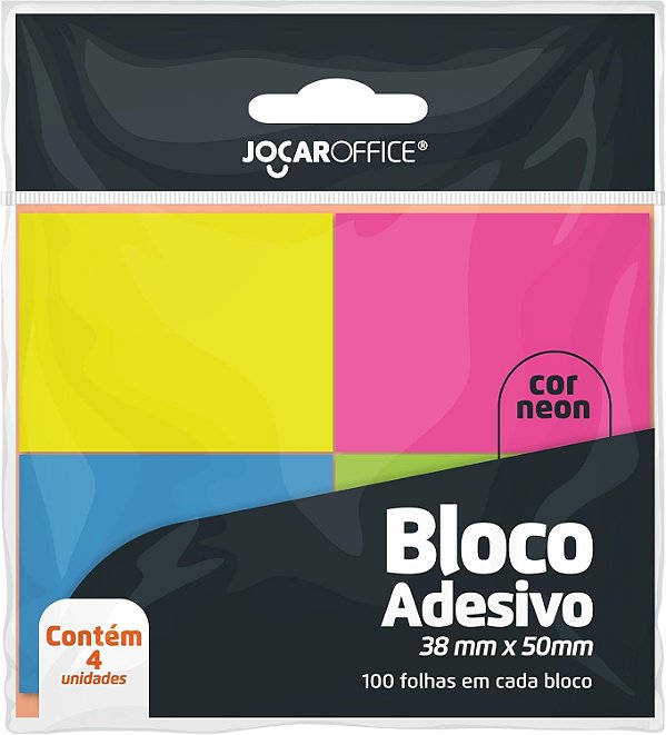 Bloco Adesivo Colorido Neon 38 mm × 50 mm 4 Blocos – Jocar Office