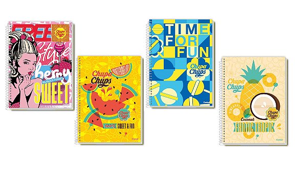 Caderno Chupa Chups - 1 matéria - 80 folhas - Licenciado Credeal