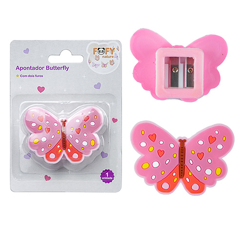 Apontador 2 Furos Butterfly Escolar com Depósito - Fofy