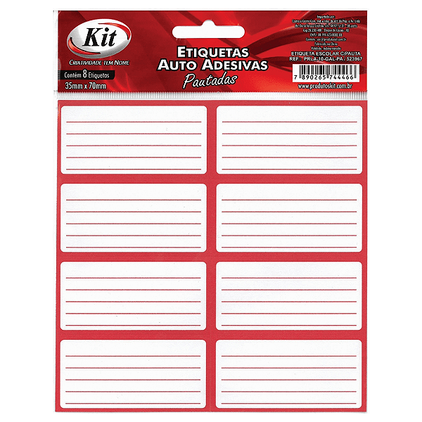 Etiquetas Auto Adesivas Pautadas com 8 unidades - KIT