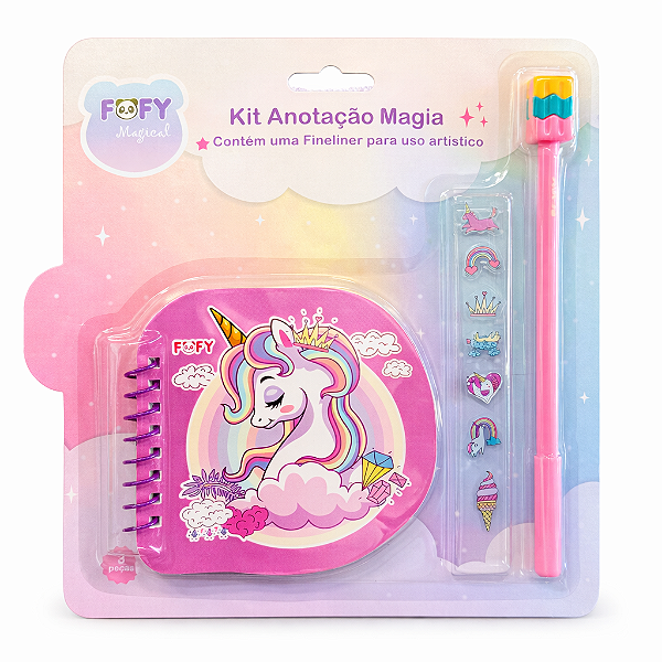 Kit Anotação Magia FOFY com Caderneta, Caneta e Adesivo
