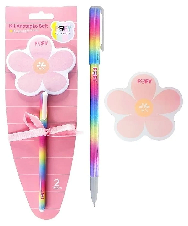 Kit Anotação Soft Rosa com Caneta e Bloco de Anotações Fofy