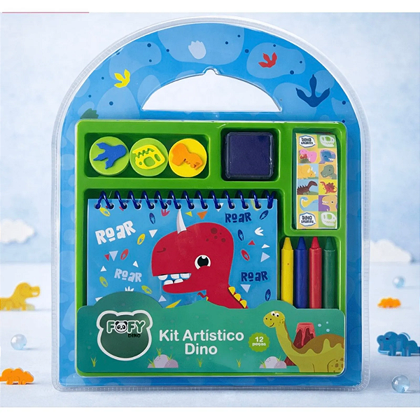 Kit Artístico Dino FOFY com Lápis de Cor e Acessórios Infantil