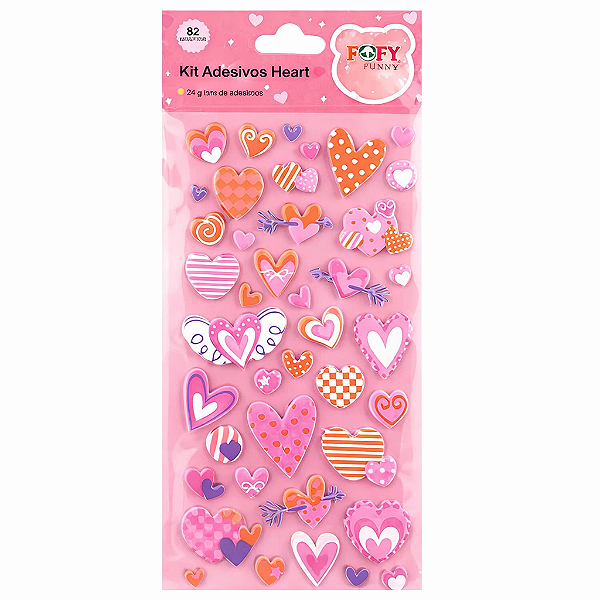 Kit de Adesivos Heart Cartela Decorativa Fofy