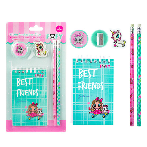 Kit de Anotações Cloe com Caderneta Lápis Borracha e Apontador - Fofy