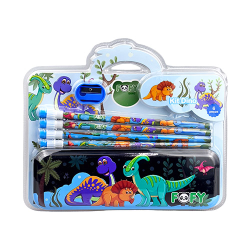 Kit Escolar Dino com 6 Peças Infantil - Fofy