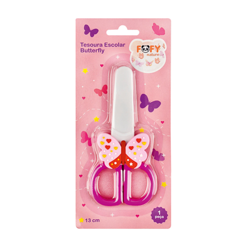 Tesoura Escolar Butterfly Infantil com Ponta Arredondada - Fofy