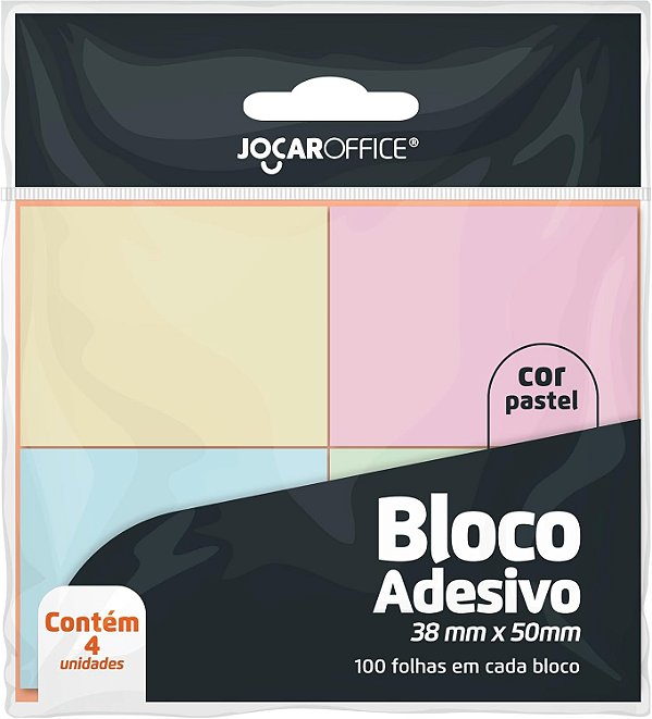 Bloco Adesivo Colorido Pastel 38 mm × 50 mm 4 Blocos – Jocar Office