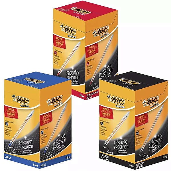 Caneta Esferografica Cristal Fina BIC - Caixa com 50 unidades