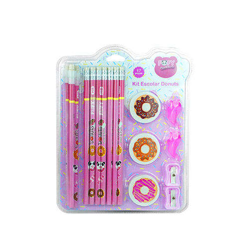 Kit Escolar Donuts 7 Peças Infantil Completo - Fofy