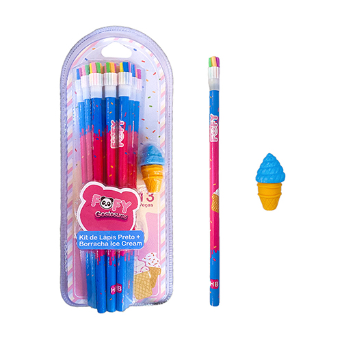 Kit tde lápis preto e borracha Ice Cream - Fofy