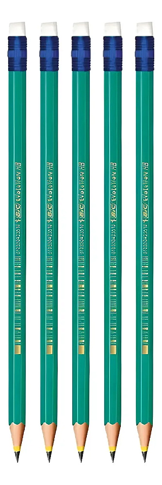 Kit com 5 Lápis BIC Evolution HB Nº2 com Borracha Resistente