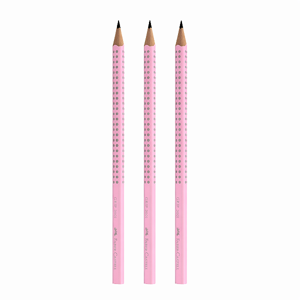 Kit com 3 Lápis Faber-Castell Grip 2001 HB Nº2 Rosa