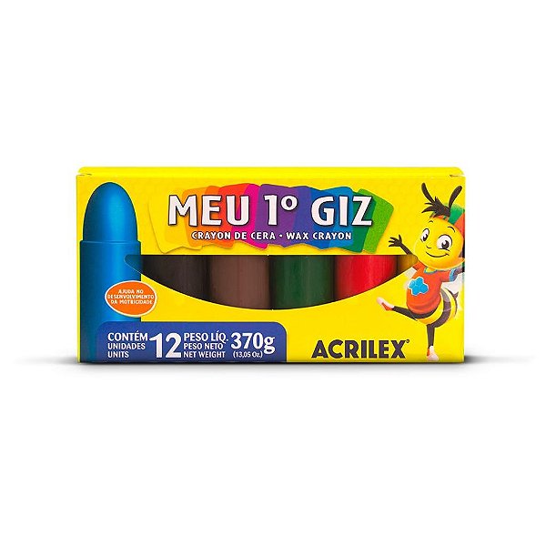 Meu 1º Giz de Cera Acrilex 12 Cores – Formato Anatômico Infantil