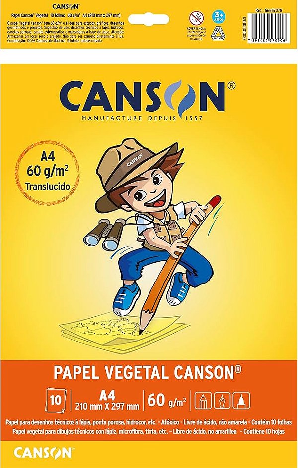 Papel Vegetal Canson A4 com 10 Folhas – Alta Transparência