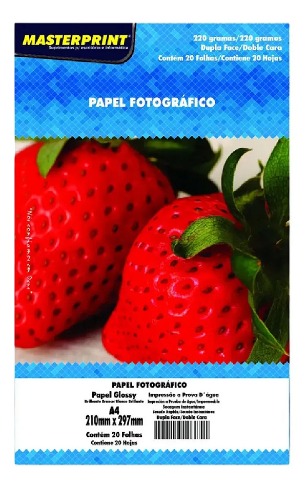 Papel Fotográfico Dupla Face 220g A4 Glossy Branco Masterprint 20 Folhas