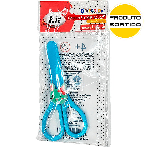 Tesoura Escolar 12,5cm Divertida com Capa Protetora
