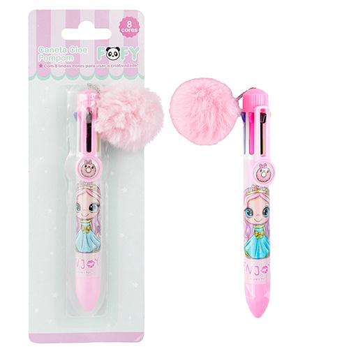 Caneta Cloe Pompom 8 Cores – Caneta Divertida Multicolorida - Fofy