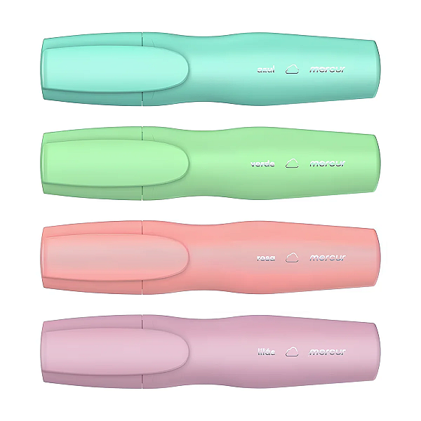 Kit com 4 Marca Texto Anatômico Tons Pastel Mercur – Destaque Suave e Conforto