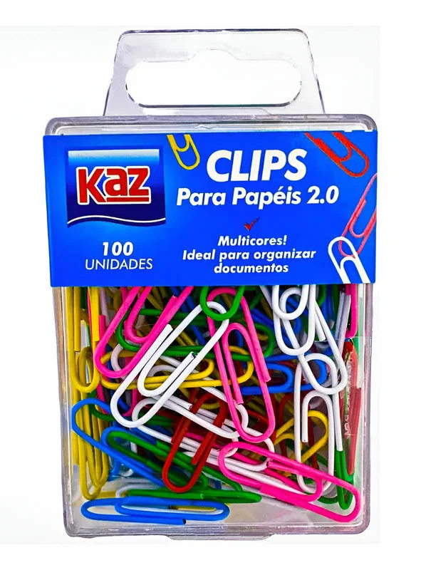 Clips para Papel Kaz Colorido 2/0 – Caixa com 100 Unidades
