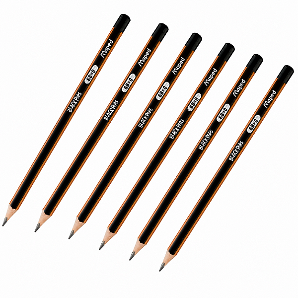 Kit com 6 Lápis Preto Maped Black Peps Graduado 6B – Traço Macio e Intenso