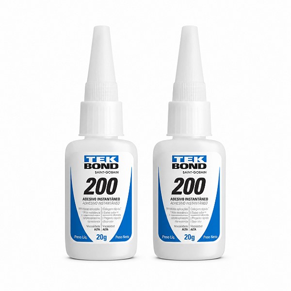 Kit com 2 Colas Instantânea Tekbond 200 20g – Alta Fixação e Secagem Rápida