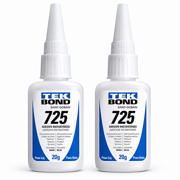 Kit com 2 Colas Instantânea Tekbond 725 20g – Alta Fixação e Secagem Rápida