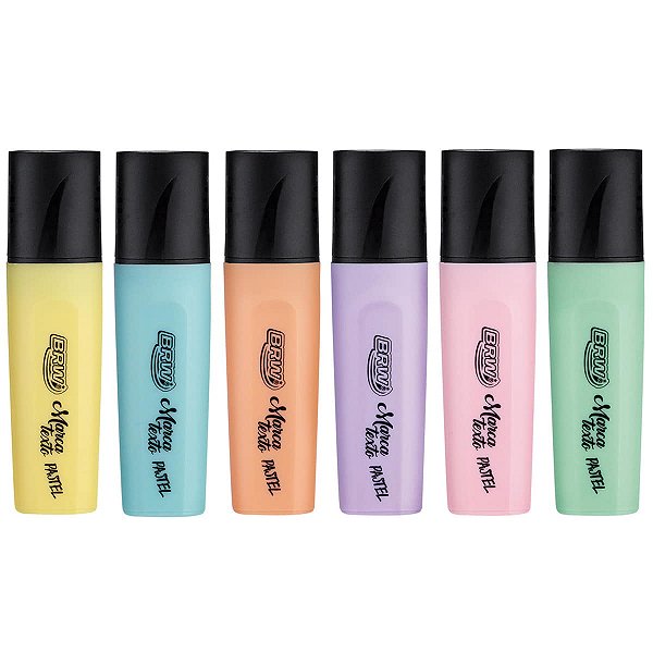 Kit com 6 Canetas Marca Texto Pastel – Cores Suaves Alta Qualidade - BRW