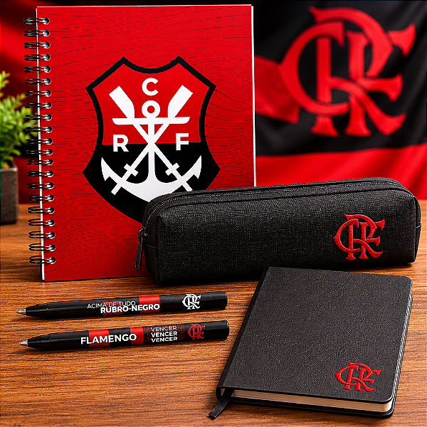 Kit Presente Flamengo Oficial Vermelho – Caderno, Estojo e Canetas Licenciadas