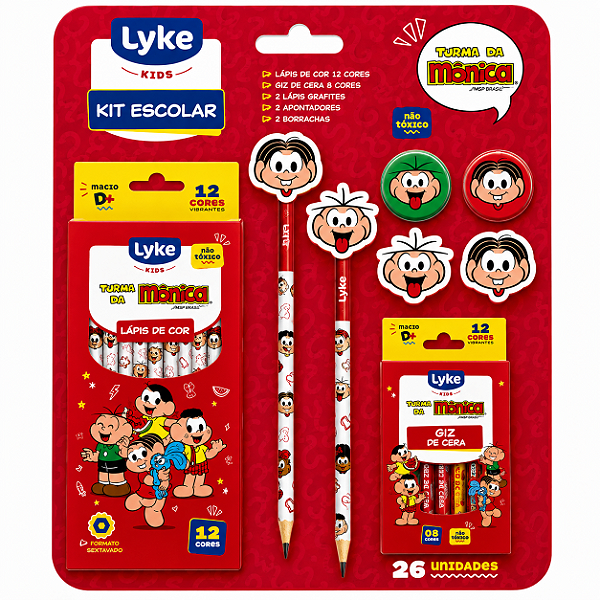 Kit Escolar 27 Peças LYKE Turma da Mônica – Material Escolar Completo