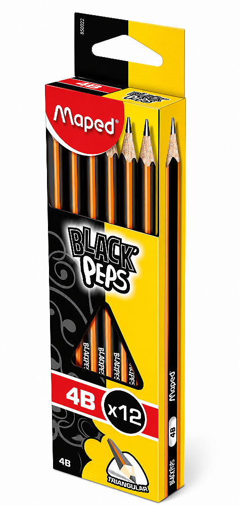 Caixa com 12 Lápis Preto Maped Black Peps Graduado 4B – Traço Macio e Intenso
