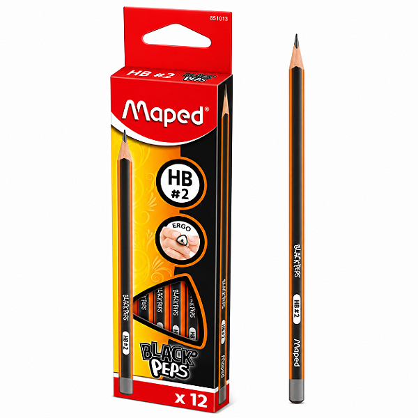 Caixa com 12 Lápis Preto Maped Black Peps HB-2 – Escrita Macia e Resistente