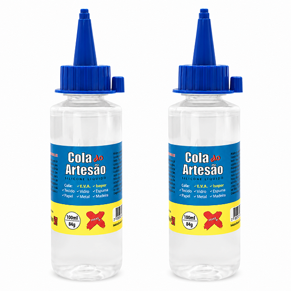 Kit com 2 Colas de Silicone Artesão 100ml – Fixação Transparente para Artesanato