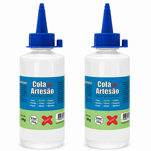 Kit com 2 Colas de Silicone Artesão 250ml – Fixação Transparente para Artesanato