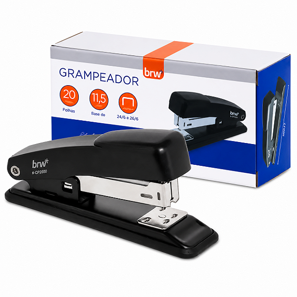 Grampeador BRW GP1000 Preto para até 20 Folhas – Compacto e Resistente