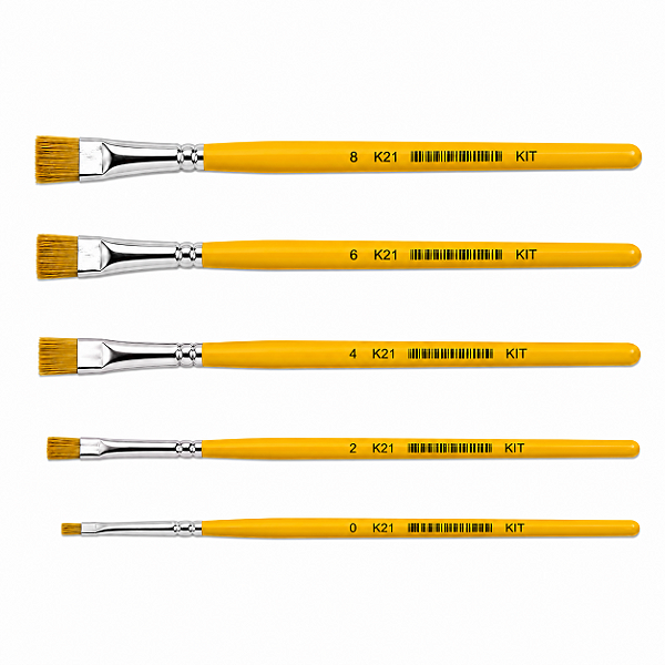 Kit de Pinceis para Pintura Chato K21 Cabo Longo Amarelo - 0, 2, 4, 6,  8
