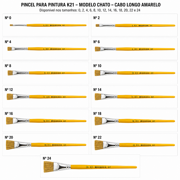 Pincel para Pintura Chato K21 Cabo Longo Amarelo