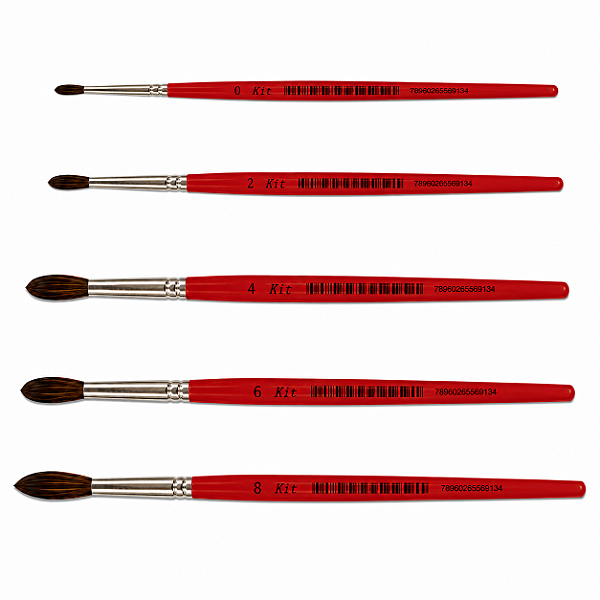 Kit com 5 Pincéis para Pintura Redondo K20 Cabo Longo Nº 10, 12, 14, 16 e 18