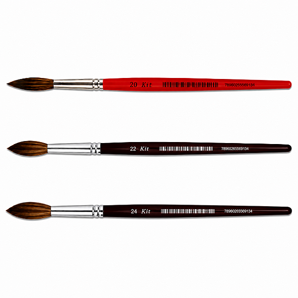 Kit com 5 Pincéis para Pintura Redondo K20 Cabo Longo Nº 20, 22, e 24,