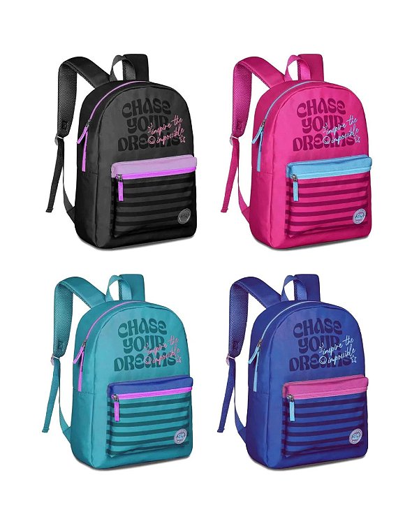 Mochila de Costas Clio Chase Your Dreams 43cm Escolar Juvenil