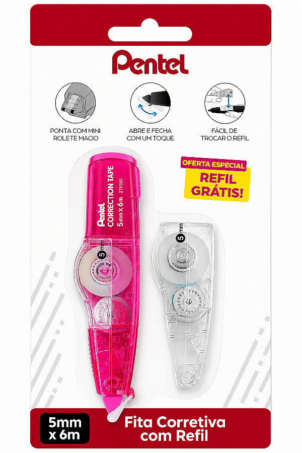 Corretivo em Fita Pentel com Refil 5mm x 6m