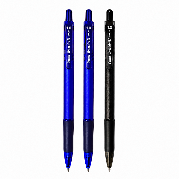 Kit com 3 Canetas Esferográfica Pentel iFeel-It Retrátil 1.0mm