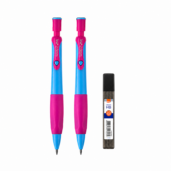 Kit com 2 Lapiseiras + Grafite 2.0mm Pop Line BRW – Traço Grosso e Alta Resistência