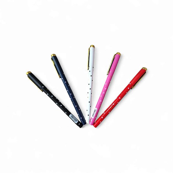 Kit com 5 Canetas Esferográfica Plástica Poá SkyPaper 0.7mm Corpo Decorado