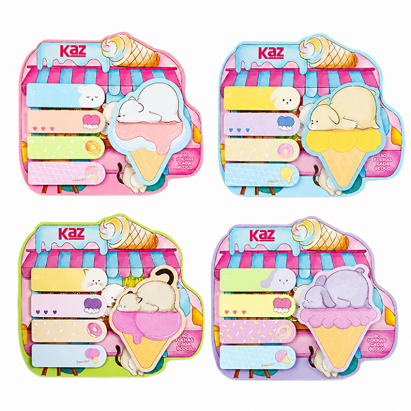 Kit com 4 Blocos Adesivos 55x71mm Ice Cream KAZ com 100 Folhas cada