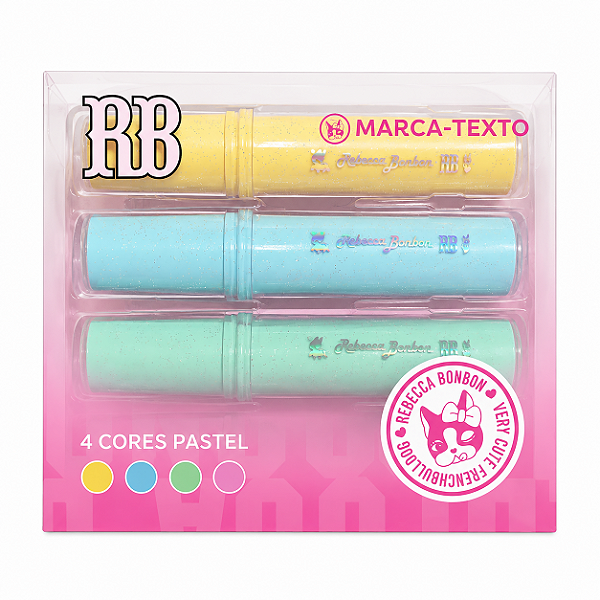 Marca Texto Rebecca Bonbon com Glitter - Cores Fluorescentes